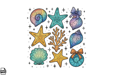 Watercolor Sea Creatures And Shells PNG Printable File Sublimation Creativedesigntee 