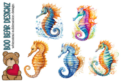 Watercolor Sea Horse Clipart Sublimation Boo Bear Designz 