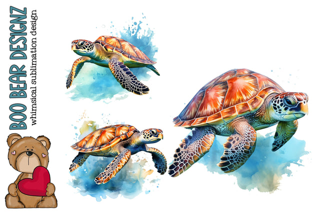 Watercolor Sea Turtle Clipart Sublimation Boo Bear Designz 