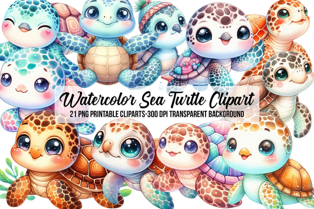 Watercolor Sea Turtle Clipart Sublimation Rupkotha 