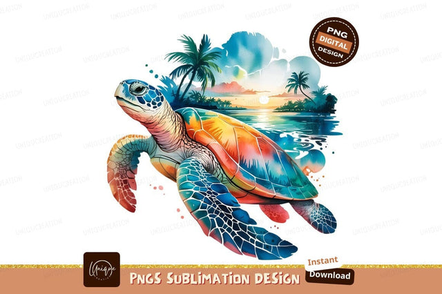 Watercolor Sea Turtle Tropical Island Illustration Sublimation Designangry 