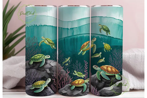 Watercolor Sea Turtles 20oz Tumbler Wrap Sublimation PixelChick 