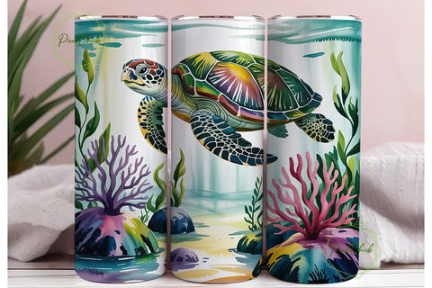 Watercolor Sea Turtles 20oz Tumbler Wrap Sublimation PixelChick 