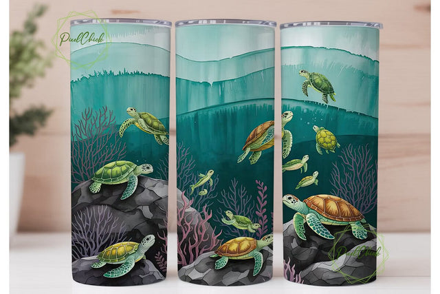 Watercolor Sea Turtles 20oz Tumbler Wrap Sublimation PixelChick 