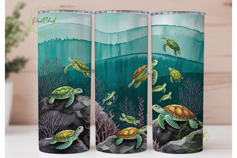 Watercolor Sea Turtles 20oz Tumbler Wrap Sublimation PixelChick 