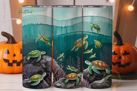 Watercolor Sea Turtles 20oz Tumbler Wrap Sublimation PixelChick 