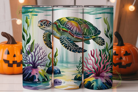 Watercolor Sea Turtles 20oz Tumbler Wrap Sublimation PixelChick 