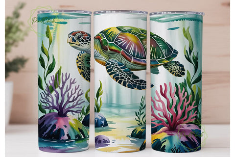 Watercolor Sea Turtles 20oz Tumbler Wrap Sublimation PixelChick 