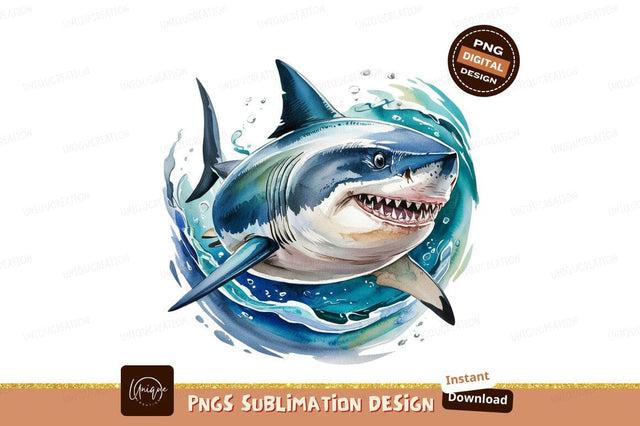 Watercolor Shark Illustration Dangerous Ocean Predator Sublimation Designangry 