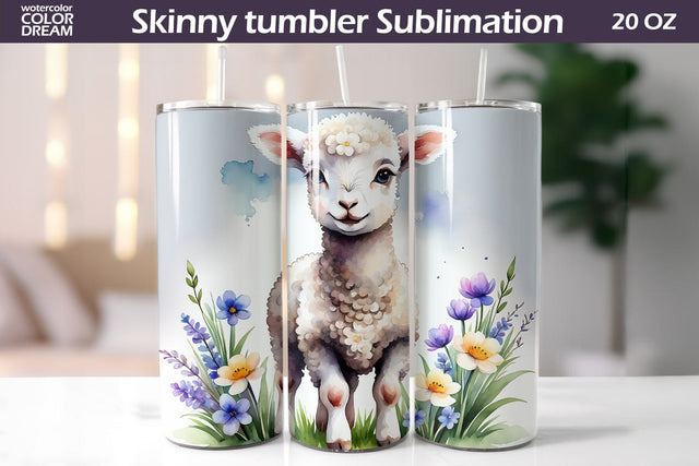 Watercolor Sheep Tumbler | Farm Animals Flowers Tumbler Sublimation WatercolorColorDream 