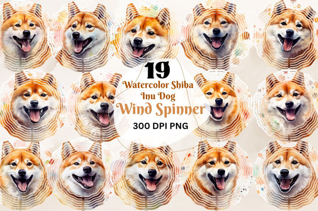 Watercolor Shiba Inu Dog Wind Spinner Sublimation Bundle Sublimation Regulrcrative 