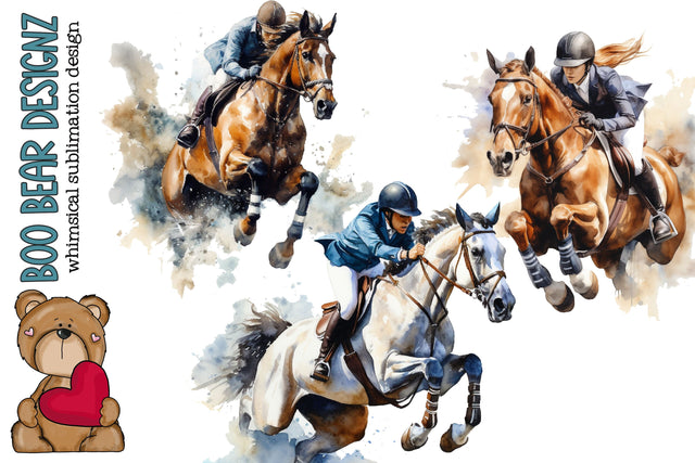Watercolor Show Jumping Horse Clipart Sublimation Boo Bear Designz 