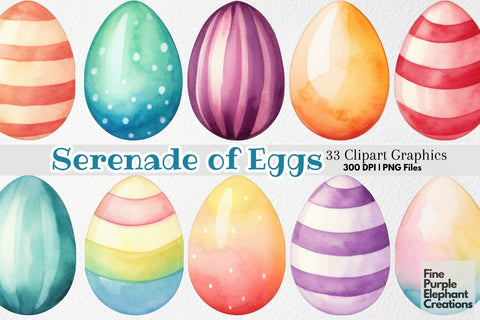 Watercolor Simple Decorative Easter Eggs PNG Clipart | Die Cut Printable Sublimation Fine Purple Elephant Creations 