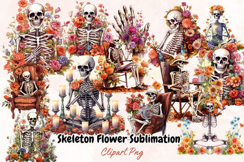 Watercolor Skeleton Flower Sublimation Clipart Bundle Sublimation Designangry 