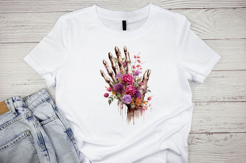 Watercolor Skeleton Flower Sublimation Clipart Bundle Sublimation Designangry 