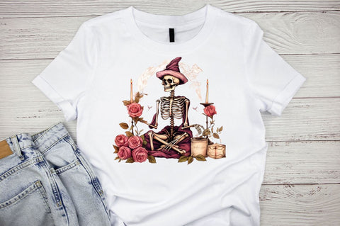 Watercolor Skeleton Witch Tarot Card Clipart Bundle Sublimation Designangry 