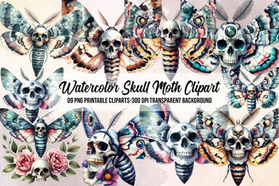 Watercolor Skull Moth Clipart Sublimation Rupkotha 