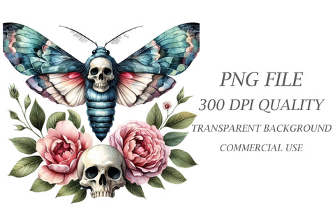 Watercolor Skull Moth Clipart Sublimation Rupkotha 