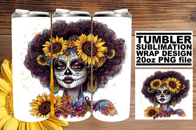 Watercolor Skull Woman Wrap – 20oz Halloween Tumbler Sublimation afrosvg 