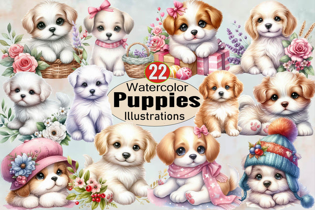 Watercolor сlipart. Cute Puppies Sublimation Clipart Bundle Sublimation SVGArt 