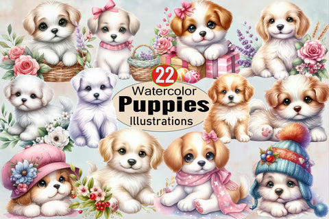 Watercolor сlipart. Cute Puppies Sublimation Clipart Bundle Sublimation SVGArt 