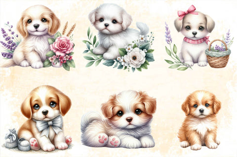 Watercolor сlipart. Cute Puppies Sublimation Clipart Bundle Sublimation SVGArt 