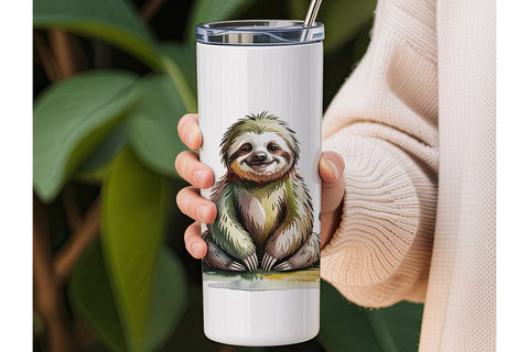 Watercolor Sloth 20oz Tumbler Wrap Sublimation DesignSVG 