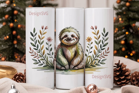 Watercolor Sloth 20oz Tumbler Wrap Sublimation DesignSVG 