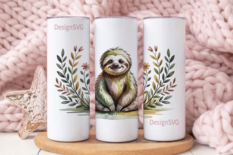 Watercolor Sloth 20oz Tumbler Wrap Sublimation DesignSVG 