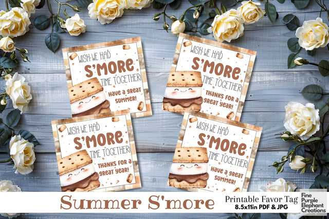 Watercolor S'more Fun Printable Favor Tag Label - Personalized End School Year Summer Vacation Digital Pattern Fine Purple Elephant Creations 