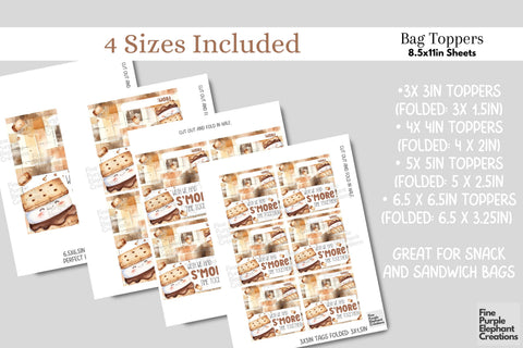 Watercolor S'more Printable Treat Bag Topper Card - Smore Small Favor End School Year Summer Gift Digital Pattern Fine Purple Elephant Creations 