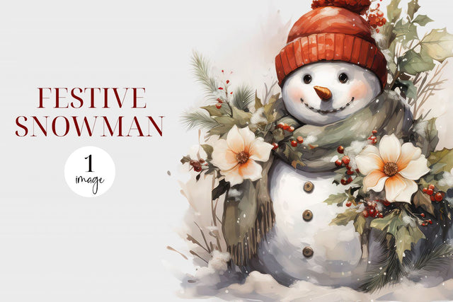 Watercolor Snowman Clipart - Festive Snowman PNG Sublimation BijouBay 