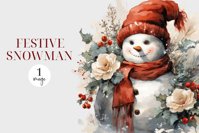 Watercolor Snowman Clipart - Festive Snowman Sublimation PNG Sublimation BijouBay 
