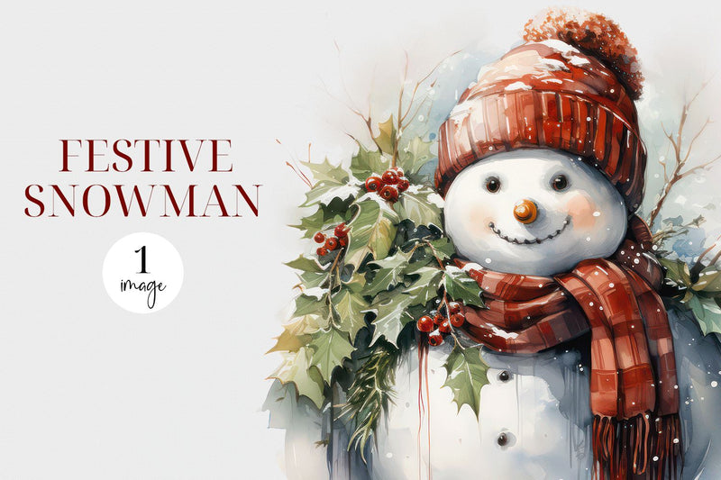 Watercolor Snowman Clipart PNG Sublimation BijouBay 