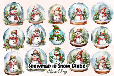 Watercolor Snowman in Snow Globe Clipart Bundle Sublimation Designangry 