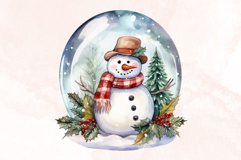 Watercolor Snowman in Snow Globe Clipart Bundle Sublimation Designangry 