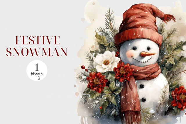 Watercolor Snowman PNG, Festive Christmas Sublimation Design Sublimation BijouBay 
