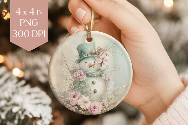 Watercolor Snowman Sublimation PNG - Round Ornament Art Sublimation BijouBay 