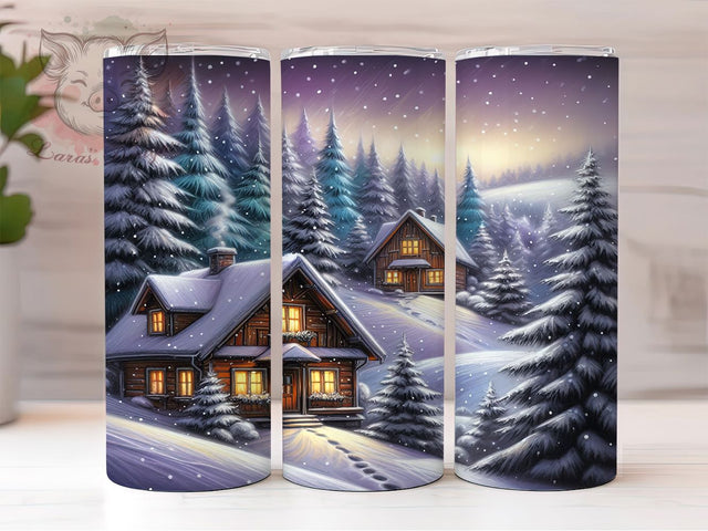 Watercolor Snowy Christmas Village Tumbler, Snowy Cabin Christmas, Watercolor Christmas Scene, 20Oz Wrap Design, Winter Sublimation, Cozy Cabin Art, Snowy Holiday Village Sublimation Lara' s Designs 