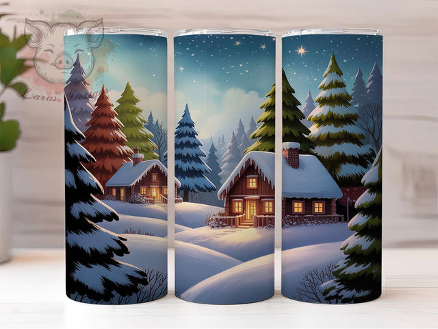 Watercolor Snowy Christmas Village Tumbler, Snowy Cabin Christmas, Watercolor Christmas Scene, 20Oz Wrap Design, Winter Sublimation, Cozy Cabin Art, Snowy Holiday Village Sublimation Lara' s Designs 