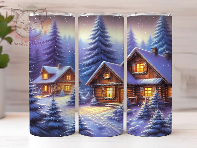 Watercolor Snowy Christmas Village Tumbler, Snowy Cabin Christmas, Watercolor Christmas Scene, 20Oz Wrap Design, Winter Sublimation, Cozy Cabin Art, Snowy Holiday Village Sublimation Lara' s Designs 