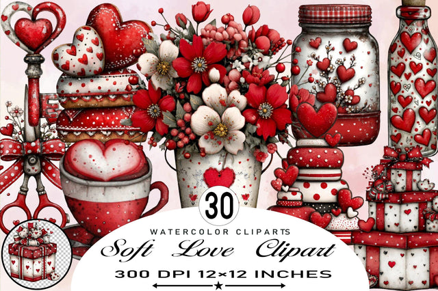 Watercolor Soft Love Clipart Bundle. Sublimation SVGArt 