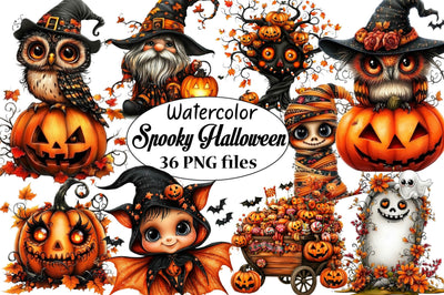Watercolor Spooky Halloween Clipart Bundle. Sublimation SVGArt 