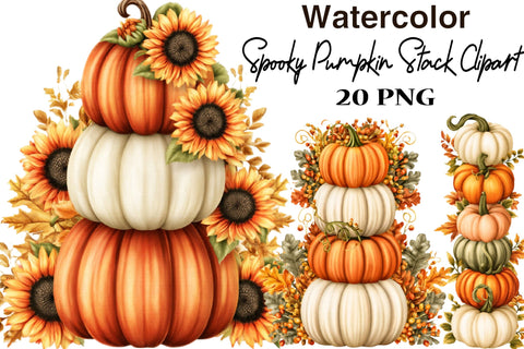 Watercolor Spooky Pumpkin Stack Clipart Sublimation SVGArt 