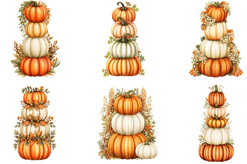 Watercolor Spooky Pumpkin Stack Clipart Sublimation SVGArt 