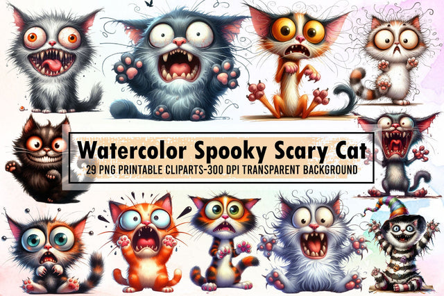 Watercolor Spooky Scary Cat PNG Sublimation designartist 