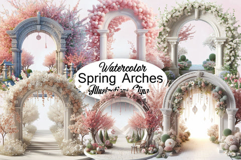 Watercolor Spring Arches Clipart PNG Sublimation SVGArt 