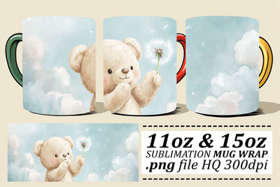 Watercolor Spring Bear Mug Wrap 11oz Sublimation afrosvg 