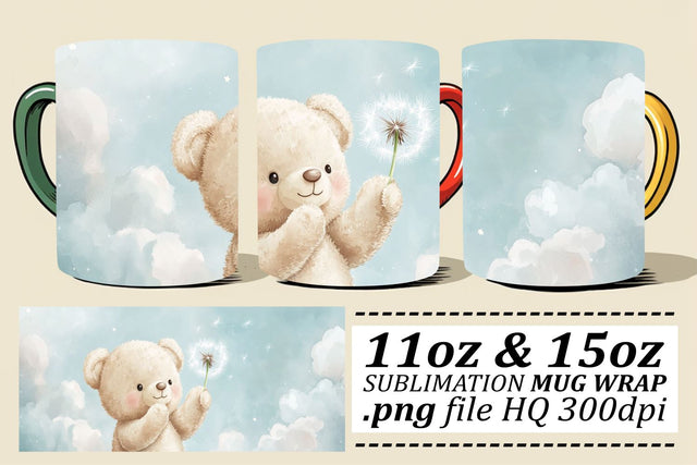 Watercolor Spring Bear Mug Wrap 11oz Sublimation afrosvg 