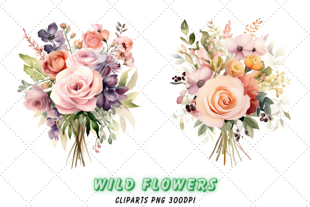 Watercolor Spring Bouquets Clipart - floral corner PNG format Sublimation FloridPrintables 